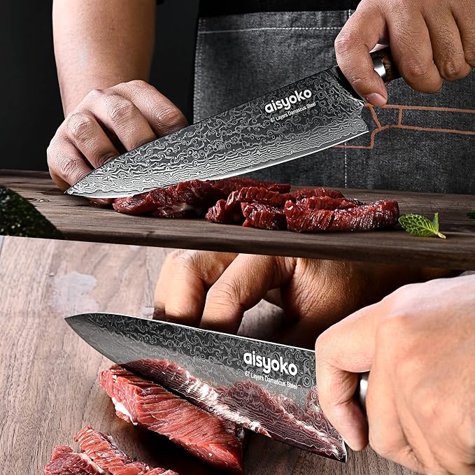 aisyoko Damascus chef knife 8-inch sharp kitchen knife Japan VG-10 stainless steel ergonomic color wooden handle luxury gift box - with scabbard