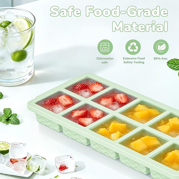 Doasuwish Ice Cube Trays for Freezer with Lids, 2-Tbsp 10-Cube Square & Heart Ice Trays, Covered Ice Molds for Iced Coffee & Cocktails, Freeze 30mL/15mL Portions -2 Pack