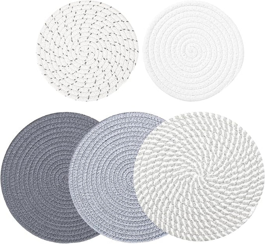 5Pcs 10in and 7in Trivet Mats Set for Hot Dishes, Cotton Heat Resistant Hot Pads Set for Kitchen Counter, Table (5 Pack)