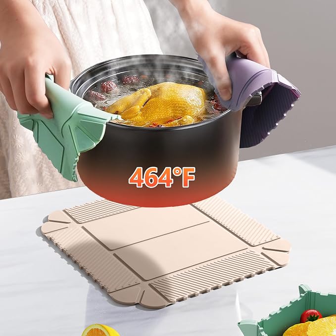 Magnetic Silicone Trivet & Pot Holder, Kitchen Heat Resistant Mat | Trivets for Hot Dishes, Hot Pots & Pans, Non-Slip Hot Pads for Countertops & Dining Table & Oven, Jar Opener & Spoon Rest