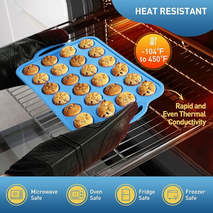 Socisen 2 Packs 24 Cups Silicone Muffin Pan with Metal Reinforced Frame Mini Size Cupcake Pan Tray Egg Bites Cookie Molds Muffin Tin Tart Pans chocoflan mold Baking Sheet Set Breakfast Sandwiches
