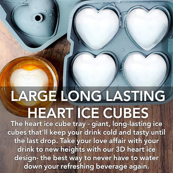 3D Heart Silicone Mold for Ice, Baking, Soap, and Resin | 2.5 Inch Large Heart Shape Cube Tray, Large Big Heart Molds, Chocolate Mold, Craft Ice Cube Mold for Cocktails, Beverages, Iced Tea Coffee