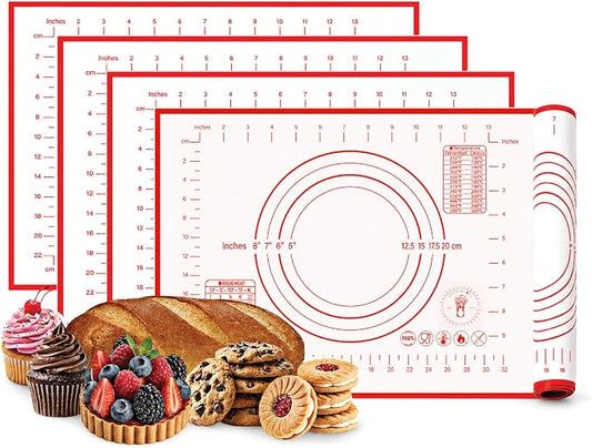 Silicone Baking Mats - Non-Stick Pastry Mat, Half Sheet Size, Pack of 4 | Non-Stick Pastry and Dough Mat with Measurement Guides, Silicone Mat and Baking Essentials, Half Sheet Pack of 4 (11"x16")