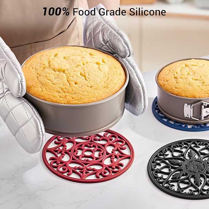 SMARTAKE 6 Set Silicone Trivet Mats for Hot Dishes, Heat Resistant Pots and Pans Holders, Non-Slip Flexible Hot Pads Coasters for Countertops Table, Modern Kitchen Decor Accessories (Black)