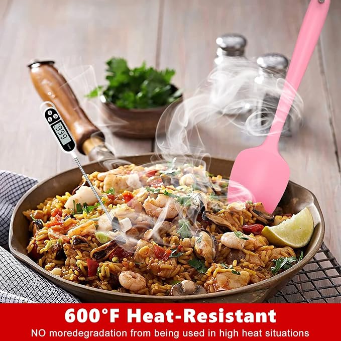 Heat Resistant Silicone Spatulas Set 6pcs, Seamless Design Non-Stick Mixing Spatulas with Stainless Steel Core, Premium BPA-Free Rubber Spatula Baking Cooking Utensile for Home Kitchen BBQ (pink)