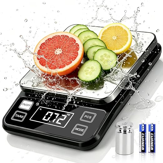 Digital Food Scale, 22lb Waterproof Kitchen Scale, 304 Stainless Steel Platform, Type-C Rechargeable & Backup Battery Mode, Gram Scale for Meal Prep, Coffee