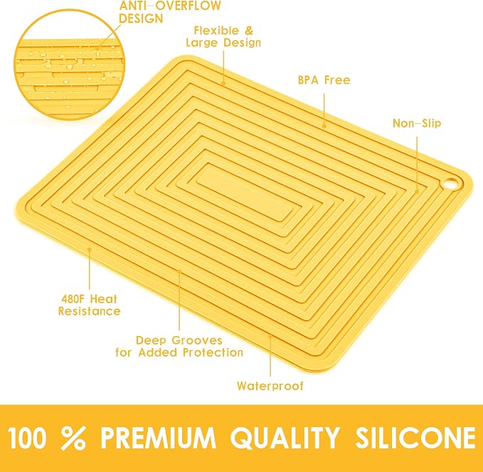 Silicone Trivets for Hot Dishes, Pots & Pans, Yellow Hot Pads for Kitchen Counter, Multi-Purpose Heat Resistant Mat, Versatile Non Slip Trivet Mat, Flexible Silicone Pot Holders Mats Set 2