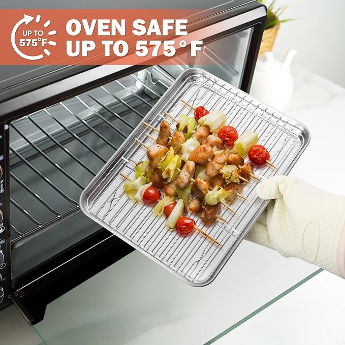 Homikit 4 PCS Cooling Racks for Quarter Sheet Pan, 12"x 9" Oven Baking Rack | Stainless Steel Wire Rack Set for Cooking Roasting Grilling, Heavy Duty Metal Wire Oven Rack for Bacon Bread Pizza Cookies