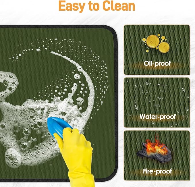 2 PCS Heat Resistant Mats for Countertop Air Fryer, 14x12in, Green | 1022 ℉ Fireproof mat, air fryer accessories for ninja, cosori, waterproof hot pads for kitchen toaster, oven, coffee maker