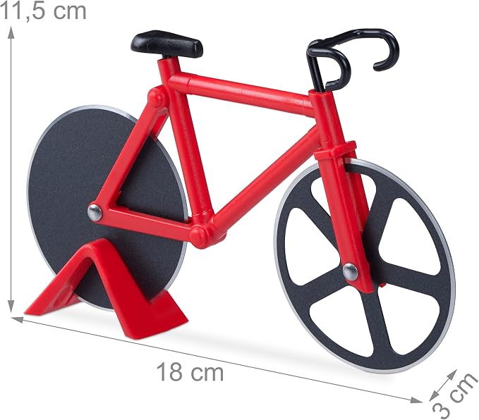 Relaxdays Stainless Steel Pizza Cutter, Funny Pizza Wheel Cutter with Cutting Wheels – Cutter for Pizza & Pastry, Red