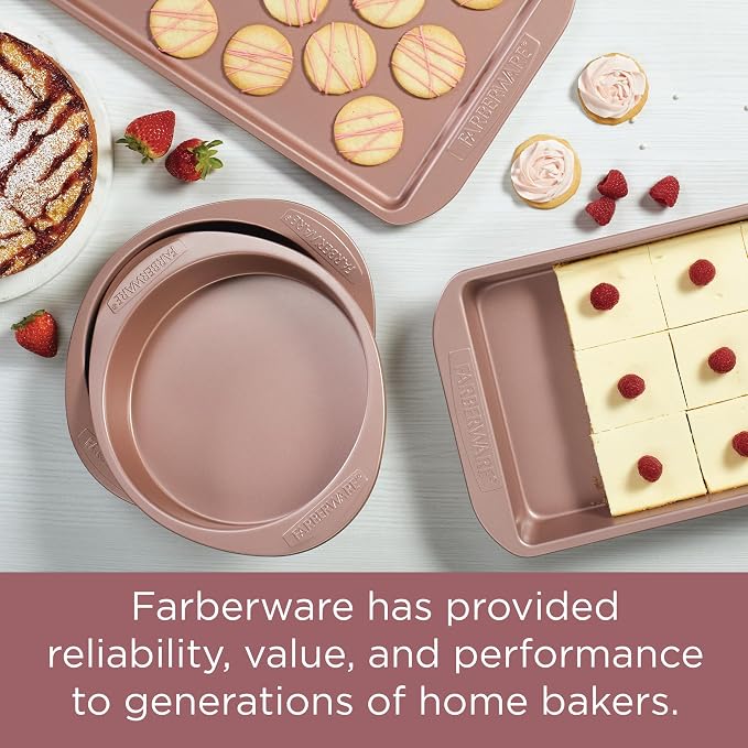 Farberware Baking Nonstick Cake Pan, Rectangle, 9 Inch x 13 Inch, Red Rose Gold