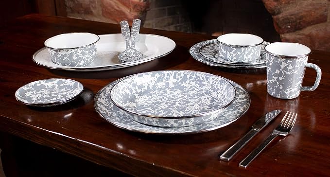 Golden Rabbit Enamelware 2-piece Spoon Set, Slotted and Regular, Grey Swirl