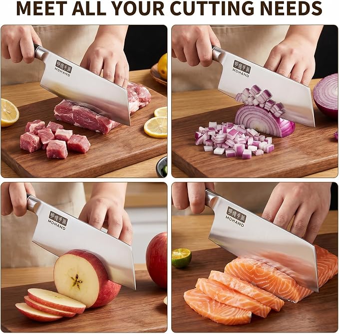 MDHAND 7 Inch Meat Cleaver Butcher Knife, High Carbon Stainless Steel Cleaver Knife with Black Pakkawood Handle, Heavy Duty Bone Chopper for Meat & Vegetables, Home & Restaurant, Chef Gifts