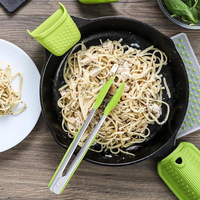 Dexas Spoon & Strain Tongs with Gravity open & Close Operation, 12", Green