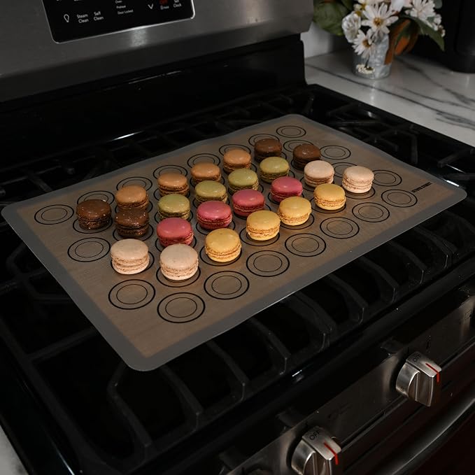 Macaron Baking Mat Silicone Non Stick, 3/4 Sheet Reusable Pack of 3 Gray | Non-Stick Macaron Mat for Easy Baking, Heat Resistant & Dishwasher Safe, Reusable & Eco-Friendly, For Cookies & More, 13x19”