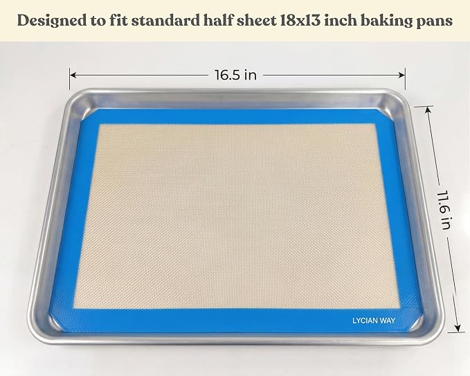 Silicone Baking Mats Set of 2, Half Sheet Nonstick Reusable Extra Thick Baking Sheet Liners for Cookies, Macarons, Bread, Pizza, Pastry, Blue