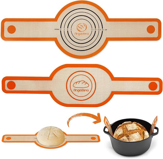 Silicone Bread Sling Oval and Round - Non-Stick & Easy Clean Reusable Oval Bread Baking Mat for dutch oven. With Long Handles Sourdough Bread Baking mat tools supplier Liner (Orange)