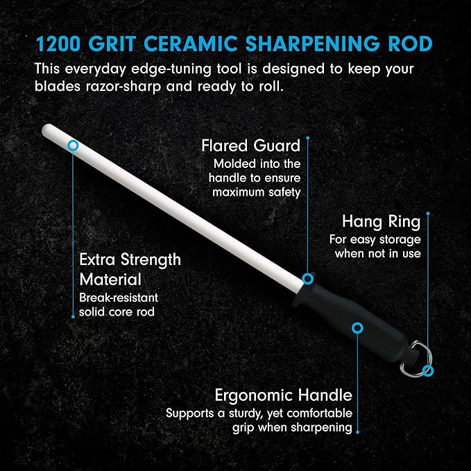 Messermeister 12” Ceramic Sharpening Rod - Knife Sharpener - Fine 1200 Grit - Ceramic Core, Large Sharpening Surface & Soft-Grip Handle