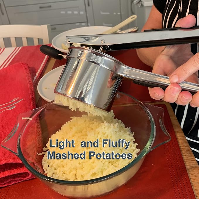 Potato Ricer Stainless Steel Professional- Sturdy Ricer for Mashed Potatoes - Light fluffy mash every time with your new potatoes ricer - Homemade baby food is a breeze with this vegetable ricer