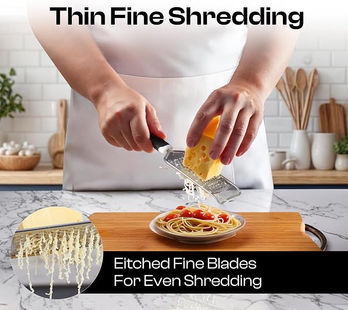 Handheld Cheese Grater & Cheese Shredder – Stainless Steel, Rust-Proof, Non-Slip Handle, Durable Flat Grater for Parmesan, Chocolate, Spices, Vegetables & More – Multi-Purpose & Easy to Clean.