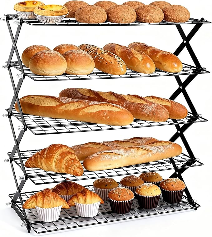 5 Tier Collapsible Cooling Rack, 2/3/4/5-Tier Upgraded,Adjustable ＆ Stackable Baking Rack, 5 Modes Cooling Racks for Cooking and Baking, Roasting ＆ Grilling Gifts for Picnic Party