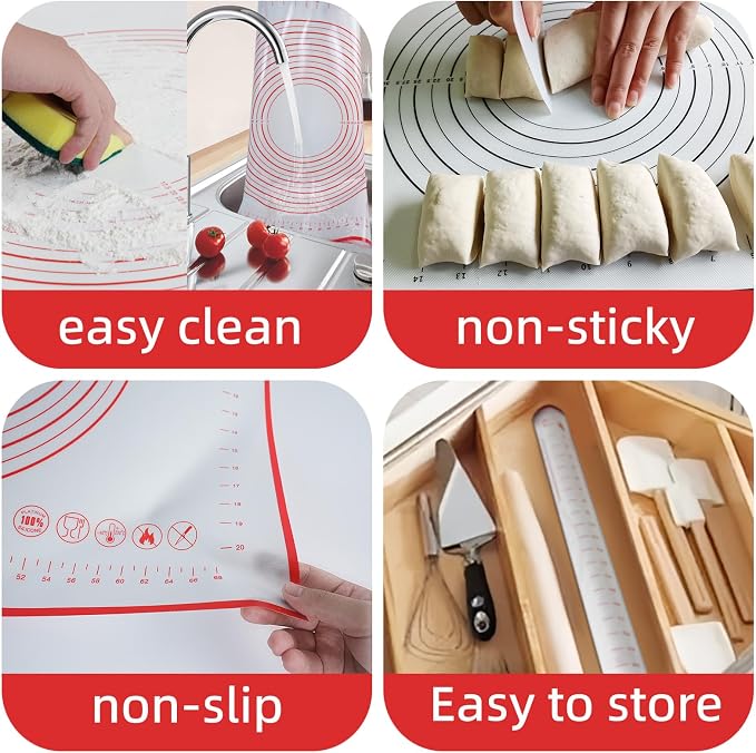 Dough Mat Silicone Baking Mats for Rolling Pastry,Kneading Sheet Sourdough Bread Baking Supplies Black 24x16" 0.45mmT