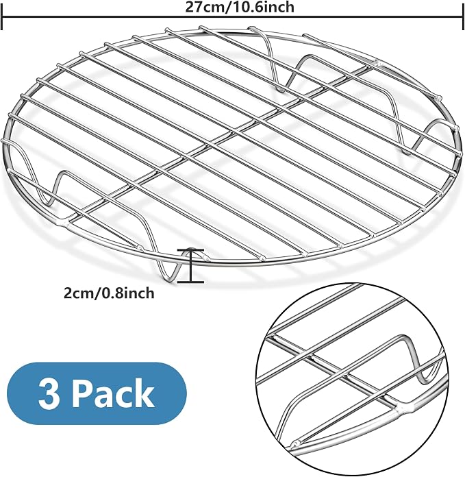 Herogo Round Cooking Racks Set of 3, 10.6 inch Cooling Steaming Rack | Stainless Steel, Oven & Dishwasher Safe , Fits Air Fryer Pressure Cooker, Canning Baking Cookware Rack