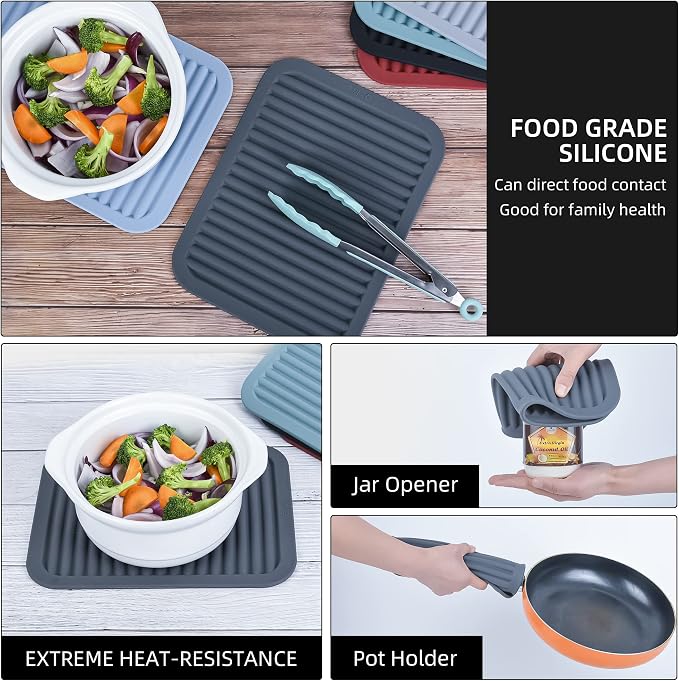 Trivets for Hot Dishes Pots and Pans, Hot Pads for Kitchen Counter, Versatile & Durable Heat Resistant Silicone Trivets, Multi-Purpose Trivet Mats, Red Silicone Pad Mats 2 Pack