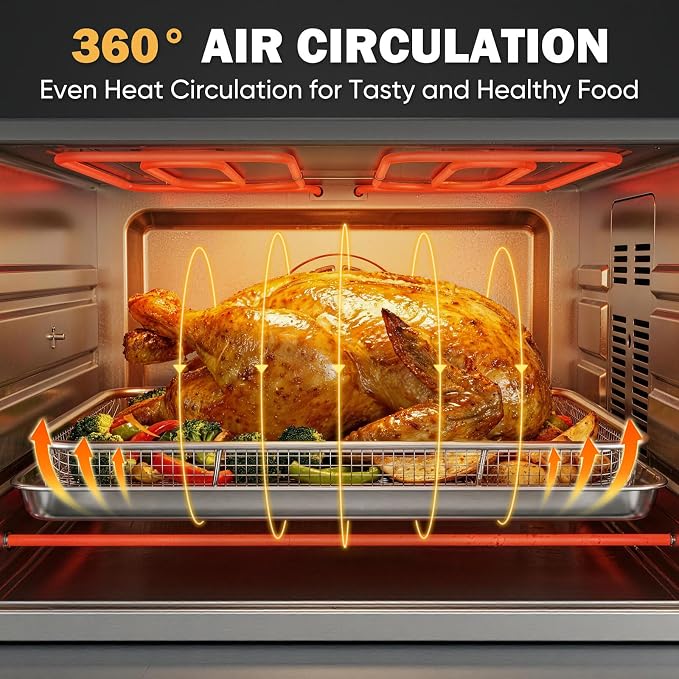 E-far Air Fryer Basket for Oven, Large 16” x 12” Stainless Steel Air Fryer Pan and Crisper Tray, Air Fryer Rack with Baking Pan for Crisper Foods Frying Healthy Cooking, Dishwasher Safe
