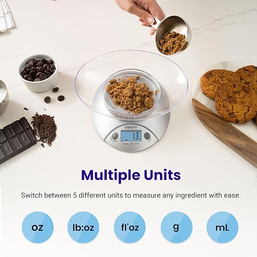 Etekcity Food Kitchen Scale with Bowl, 11lb/5kg, Grams and Ounces | Removable bowl with tare, backlit display, ideal for baking, meal prep, dieting and weight loss