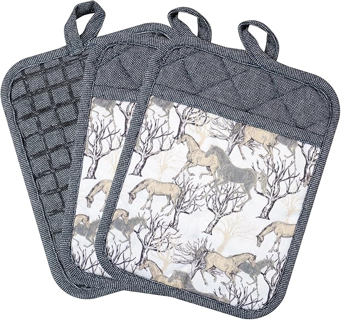 Pot Holders Set of 3 Silicone Printing Non Slip Heat Resistant, Yarm-Dyed Hot Pads Cotton Home Kitchen Cooking Barbecue Microwave Women Men Machine Washable BBQ Grilling. (Gray Potholders)
