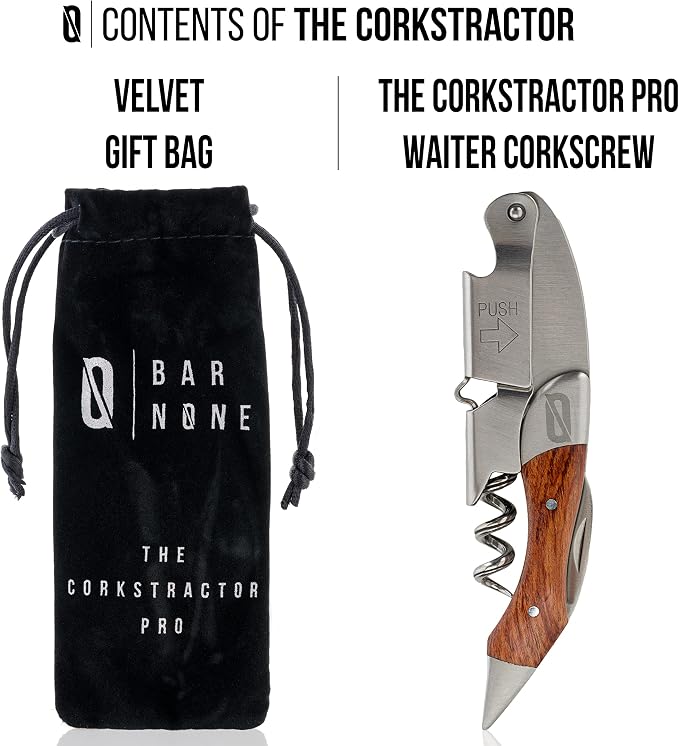 BAR NONE The Corkstractor Pro | Wine Corkscrew Wine Opener Bottle Opener Waiter Corkscrew Waiters Corkscrew Wine Key Beer Opener Wine Foil Cutter Wine Opener Cork Screw Corkscrews (SS with Rosewood)