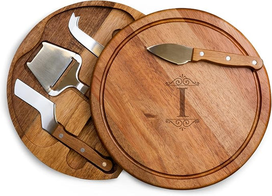 Toscana Monogram Initials I Personalized Acacia Circo Cheese Cutting Board & Tools Set