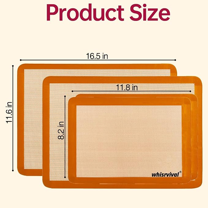 4 Pack Silicone Baking Mat, Non-Stick Silicone Baking Sheet | Food Safe, 480℉ Heat Resistant, 2 Half & 2 Quarter (Orange)