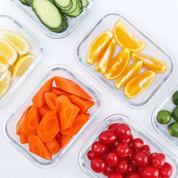 M MCIRCO 10 Pack,22 oz Glass Food Storage Containers with lids, Gray | Glass Meal Prep Containers,Airtight Lunch Containers with Lids, Microwave, Oven, Freezer and Dishwasher Friendly, BPA Free
