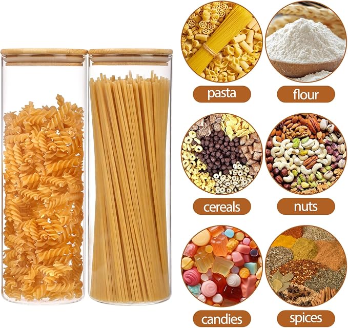 3pcs Glass Food Storage Containers with Bamboo Lids, 2qt Glass Jars | Large Airtight Food Storage Jars for Pantry, Flour, Sugar, Dry Goods