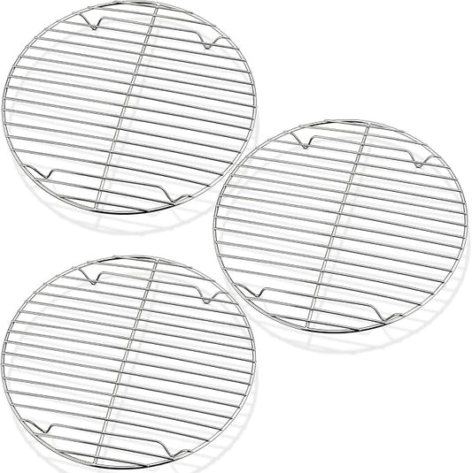 P&P CHEF Round Cooking Rack, Cooling Rack for Steamer, 9”, Silver | 3 Pack Stainless Steel Baking Rack for Grilling Roasting, Fits Air Fryer, Canning Pot, Oven & Dishwasher Safe, Non-toxic