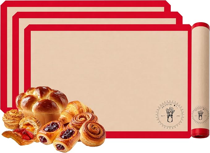 Silicone Baking Mats - 3/4 Size Baking Sheet Liners, Pack of 3, Red | Oven Safe, Non-Stick Silicone Baking Sheet Liner, Perfect For Baking Macarons Cookies, Pastries & Cakes, 13.5 x 19.5 inches