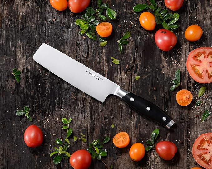 linoroso Nakiri Knife 7 inch Japanese Chef Knife, Asian Vegetable Cleaver Kitchen Knife, German High Carbon Stainless Steel Usuba Knife with Full Tang Ergonomic Handle for Home Kitchen and Restaurant