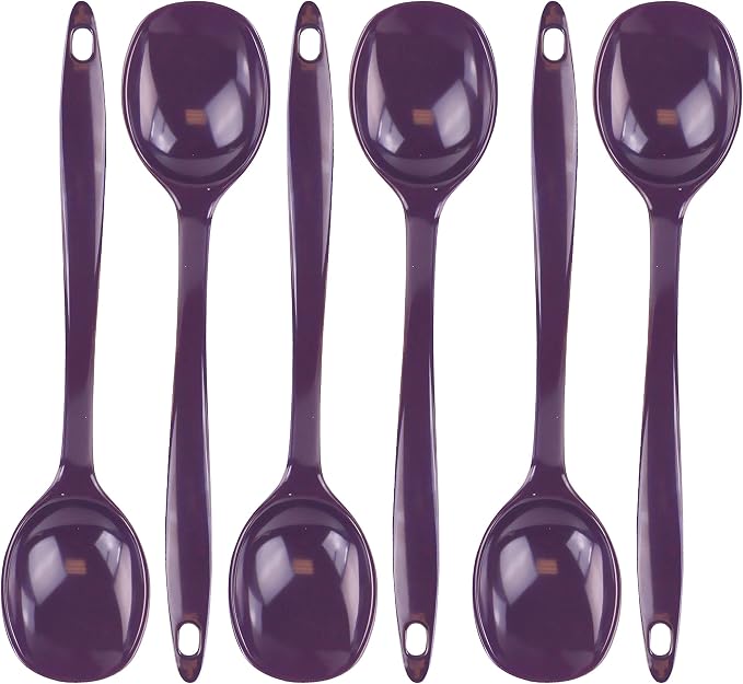 Reston Lloyd Cooking Spoon for Serving, Basting, Mixing, Heat Resistant, BPA Free Melamine 11 inch Utensil with Ergonomic Handle, Set of 6, Plum