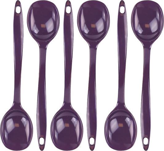 Reston Lloyd Cooking Spoon for Serving, Basting, Mixing, Heat Resistant, BPA Free Melamine 11 inch Utensil with Ergonomic Handle, Set of 6, Plum