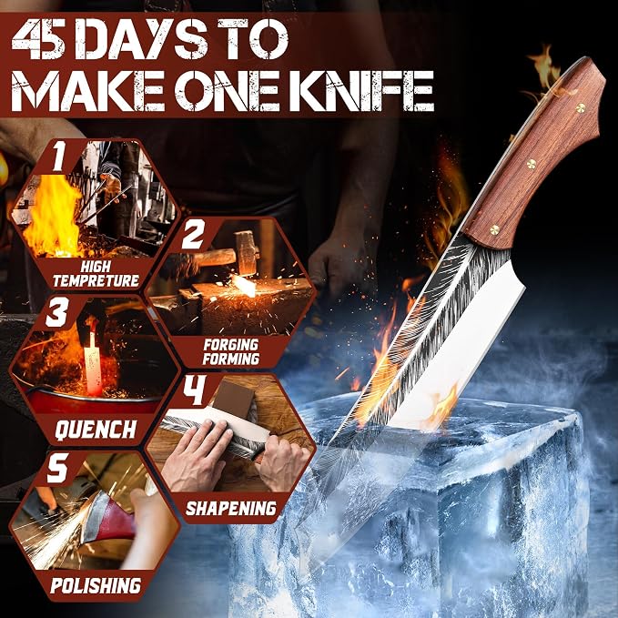 ROCOCO Feather Viking Boning Knife - Butcher Meat Cleaver Birthday Father Mother Christmas Gift Men 8.6"