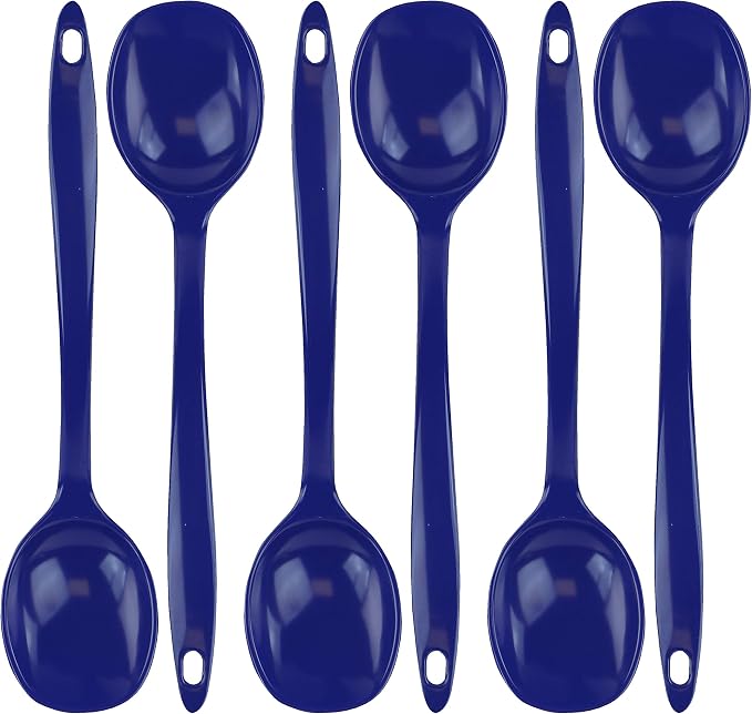 Reston Lloyd Cooking Spoon for Serving, Basting, Mixing, Heat Resistant, BPA Free Melamine 11 inch Utensil with Ergonomic Handle, Set of 6, Indigo