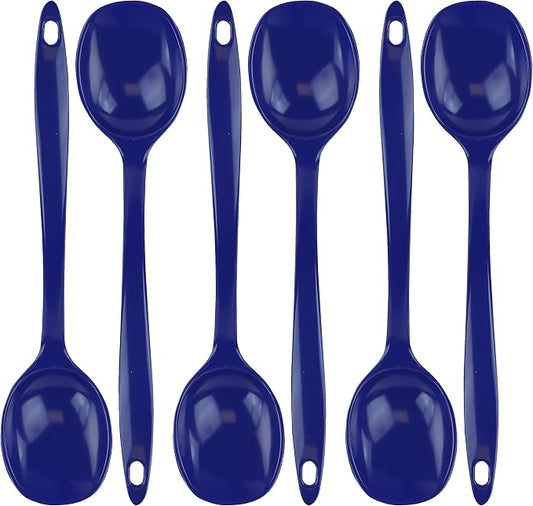 Reston Lloyd Cooking Spoon for Serving, Basting, Mixing, Heat Resistant, BPA Free Melamine 11 inch Utensil with Ergonomic Handle, Set of 6, Indigo