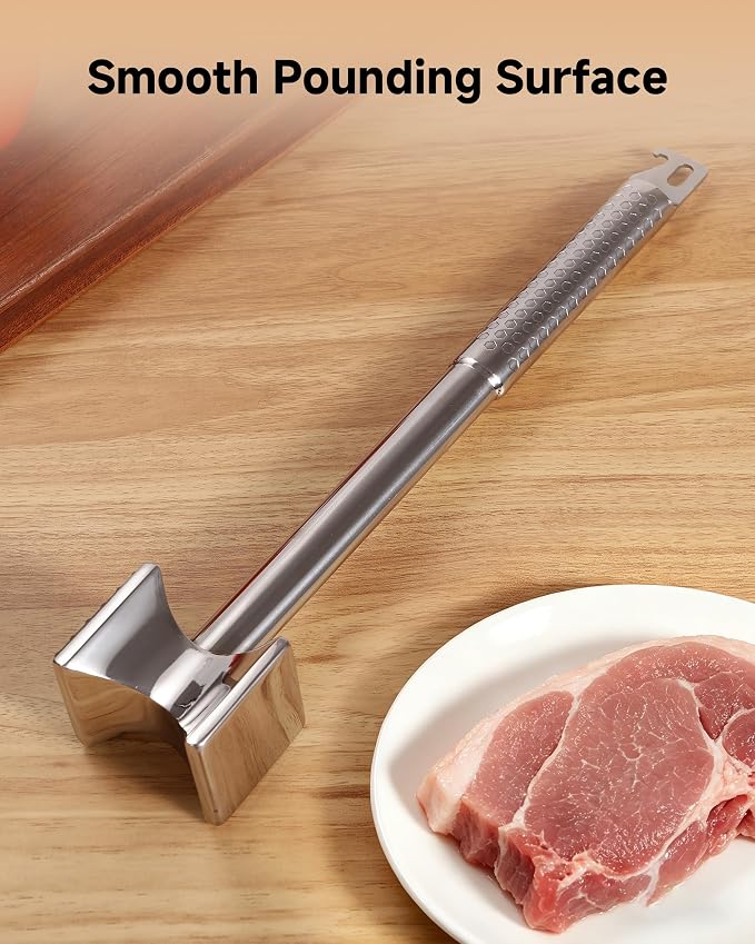 Dual-Sided Meat Tenderizer Mallet, Steak Pounder & Meat Flattener for Chicken, Beef, Veal & Seafood