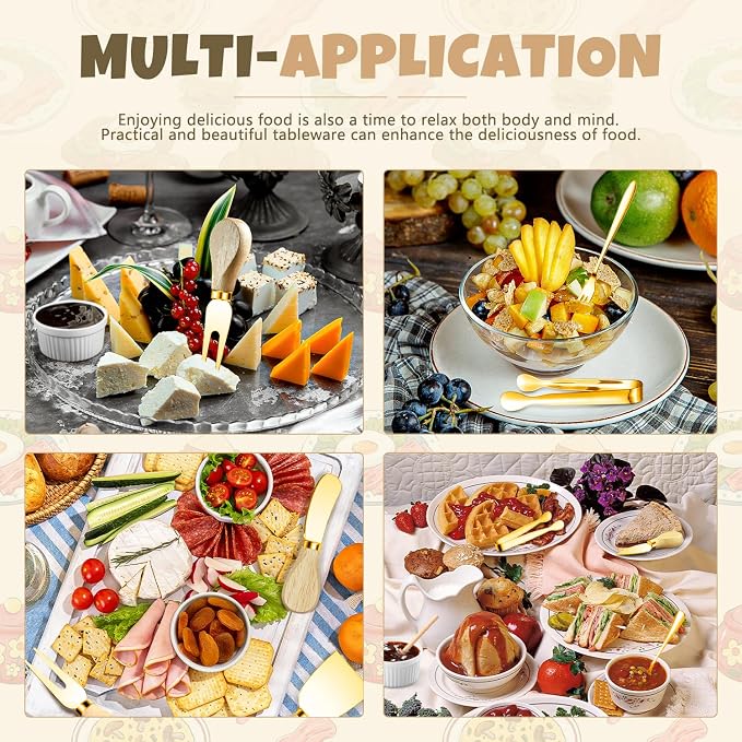 Charcuterie Boards Accessories Gold Charcuterie Utensils Cheese Spreader Knife Set Small Serving Tongs Forks and Spoons Dipping Bowls Honey Dippers Toothpick Flags for Appetizers & Serving Platters