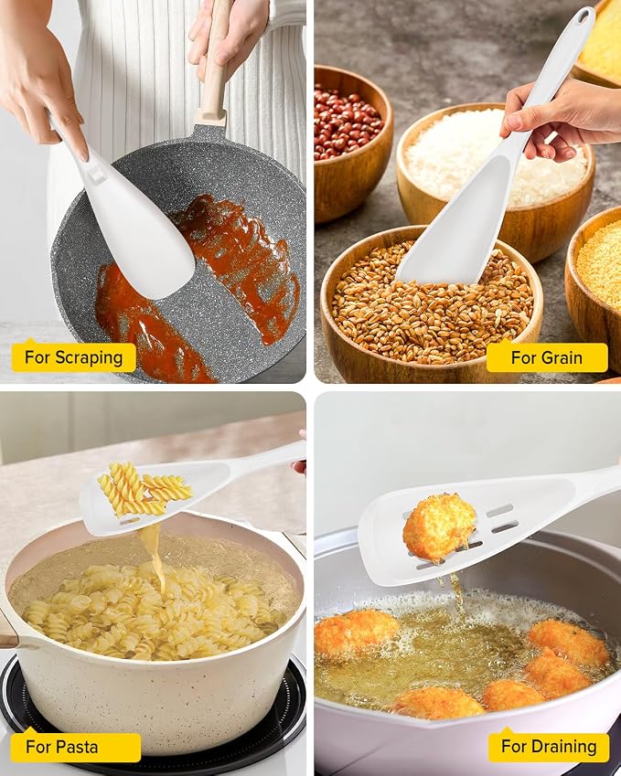 Pack of 2 Cooking Spoons for Non Stick Cookware, Multifunction Spatula Spoon BPA-Free, One-Piece Design, Suitable for Scooping, Scraping, Serving and Mixing (WHITE)