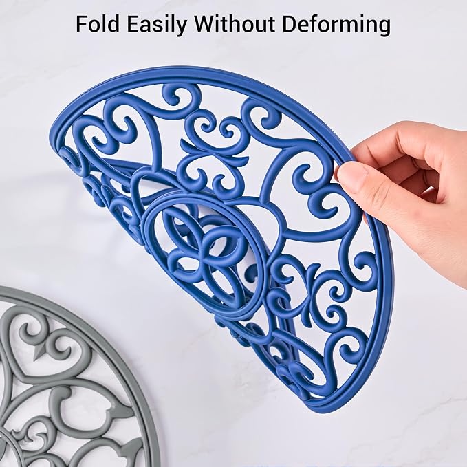 SMARTAKE 3 Set Silicone Trivet Mats for Hot Dishes, Heat Resistant Pots and Pans Holders, Non-Slip Flexible Hot Pads Coasters for Countertops Table, Modern Kitchen Decor Accessories (Navy Blue)