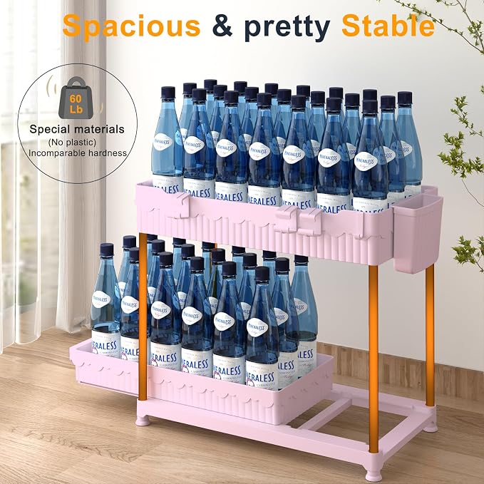 3 Pack Under Sink Organizers, 2-Tier Multi-Use Kitchen and Bathroom Organizers and Storage with Sliding Drawers, Bathroom Cabinet Organizer (Pink, 14.8 Inch) | Multi-use kitchen & bathroom storage, 14.8 inch pink cabinet organizer, space-saving sliding...