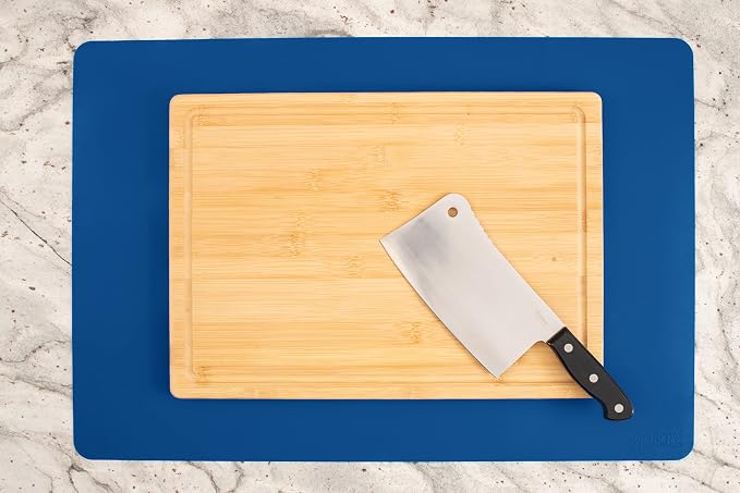 GASARÉ, Set of 2, Extra Large, Thick, Silicone Mats for Kitchen Counter, Heat Resistant Mats, Countertop Protector, Non-Slip, Easy to Clean, 25 x 17 Inches x 1.4mm, Blue